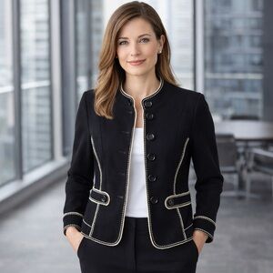 Talbots Petites Black 100% Merino Wool Button Jacket Blazer Petite M